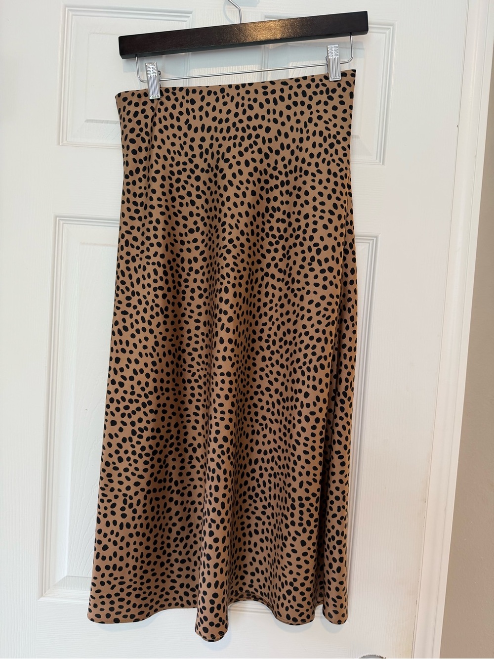 J. Crew Tan Skirt with Black Spot Print Midi